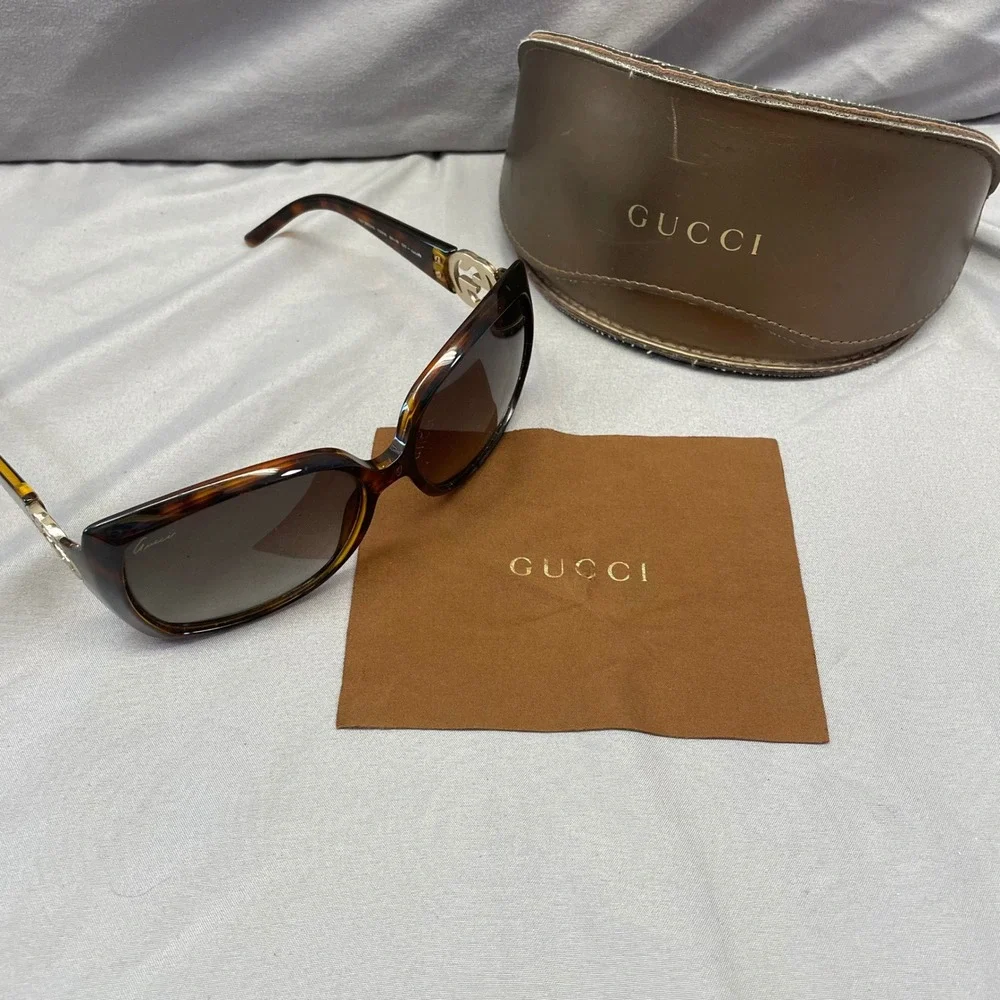 Gucci GG 3503/S Tortoise Shell Oversized Sunglasses Gold Interlocking GG Logo